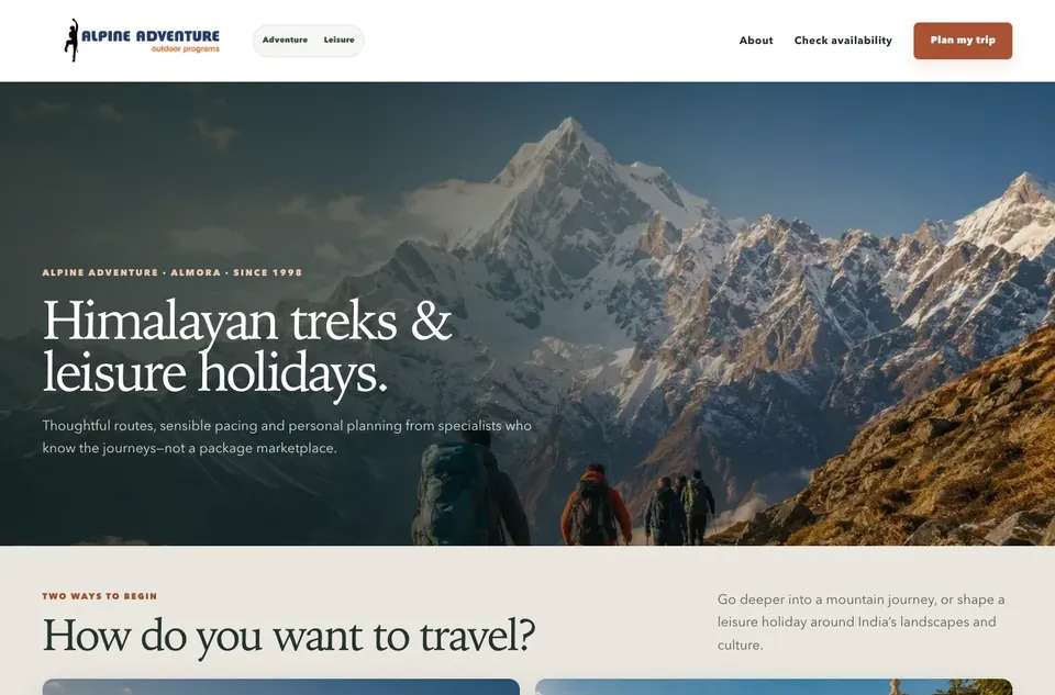 MeshCreation portfolio: actual TrekNTours website design